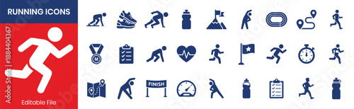 Running Fill Color Icon Set For Jogging And Fitness Training