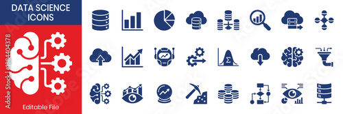 Data Science Fill Color Icon Set For Analysis And Visualization