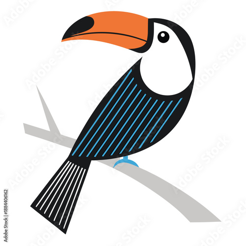 Colorful illustration of a toucan bird sitting on a branch with white background