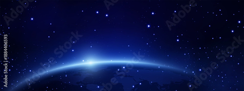 Earth Horizon With Stars Seen From Space Above Planet Surface Nighttime