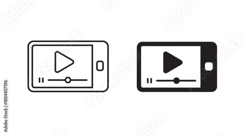 Two mobile phone screens displaying play buttons on transparent background silhouette