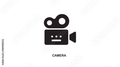 Simple black film camera icon with text ideal for projects on transparent background silhouette