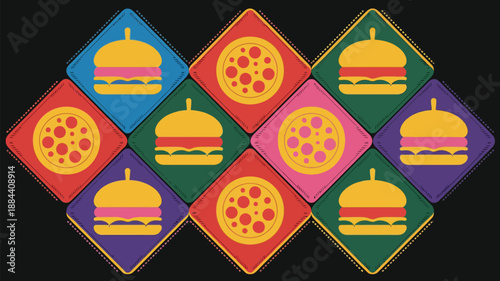 Colorful collection of fast food icons