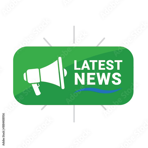 Latest News Megaphone Announcement with Green Speech Bubble for Breaking Information and Media Updates