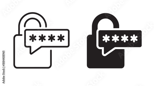 Two padlock icons with password boxes open and closed on transparent background silhouette