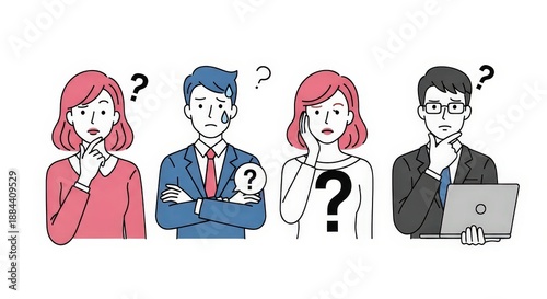 Group of Diverse People Contemplating Ideas and Decisions in Modern Illustration