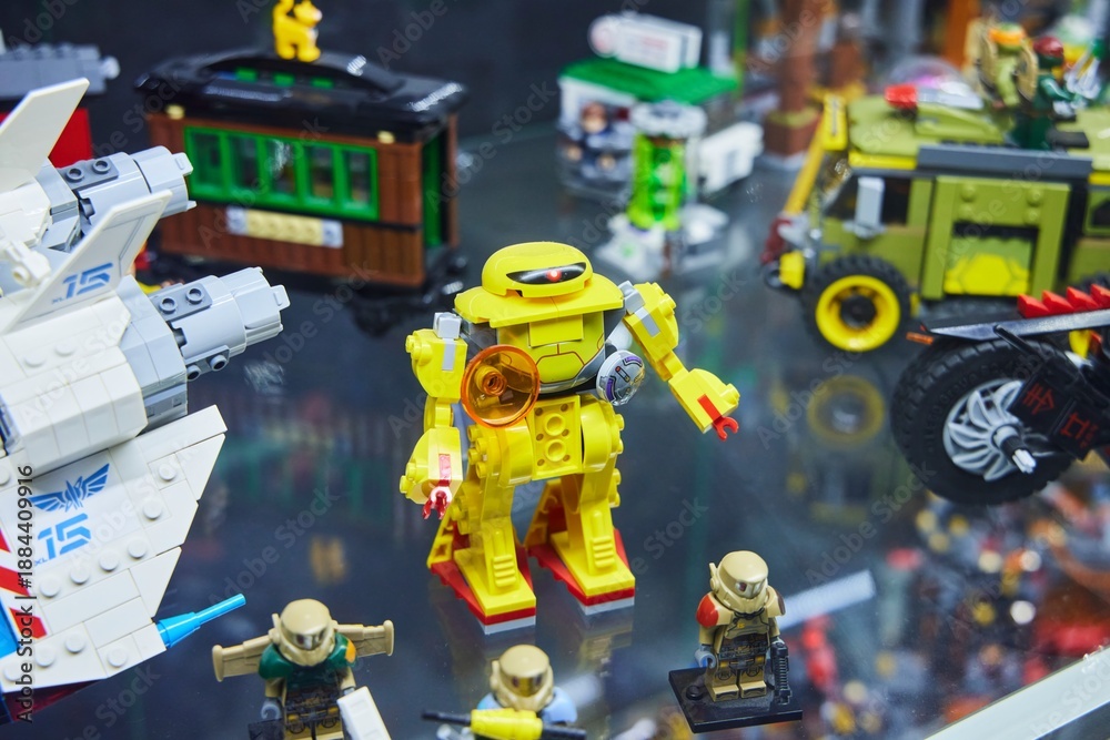 Naklejka premium Moscow, Russia. - June 23, 2025: Lego construction kit, old models. Collection of the famous toy series