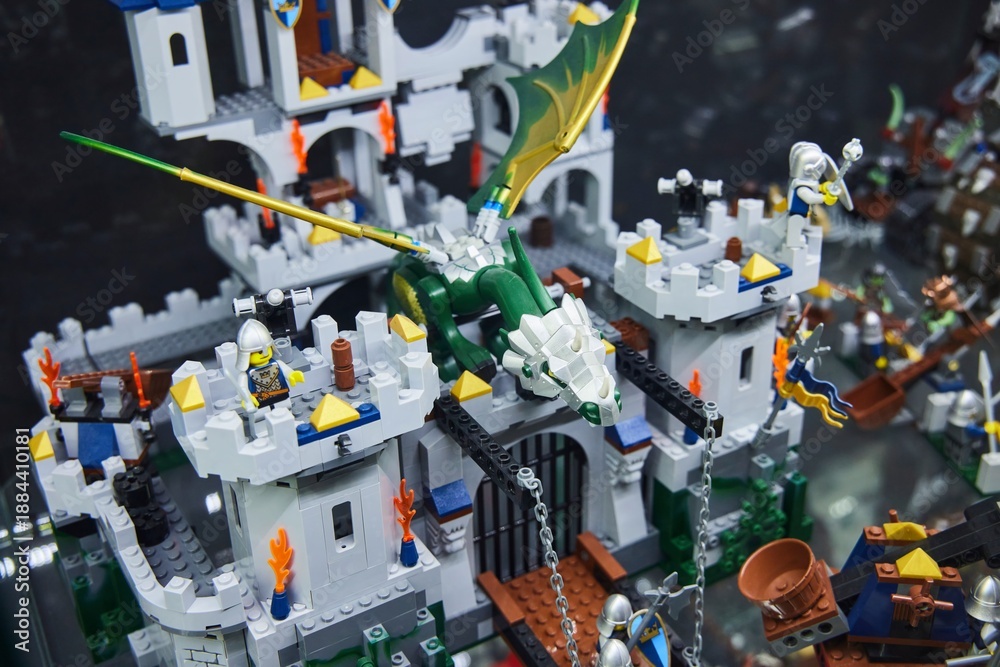 Obraz premium Moscow, Russia. - June 23, 2025: Lego construction kit, old models. Collection of the famous toy series