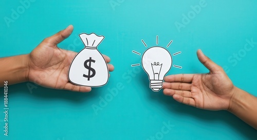 Money Bag and Light Bulb Symbolizing Investment and Innovation Concept
