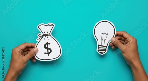 Concept of Money and Ideas in Business Growth Representation with Hands