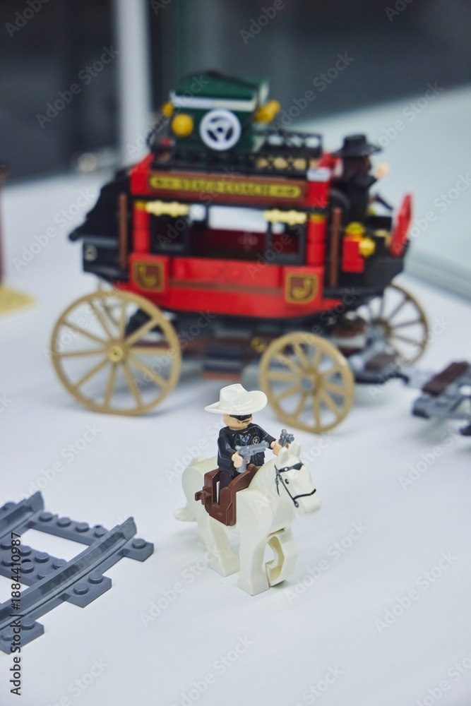 Naklejka premium Moscow, Russia. - June 23, 2025: Lego construction kit, old models. Collection of the famous toy series