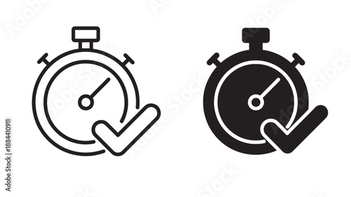 Two stopwatch icons line and filled ideal for timing applications on transparent background silhouette