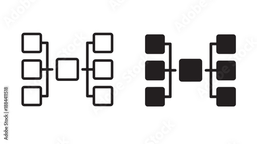 Two geometric arrangements of connected squares light and dark on transparent background silhouette