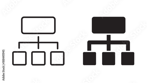Simple organizational chart with two versions on transparent background silhouette