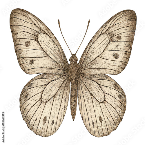  Vintage Butterfly Line Drawing Illustration, Detailed Hand-Drawn Insect Sketch Isolated on White Background