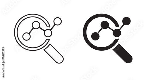 Photos Two magnifying glasses with connection points line and filled styles on transpar