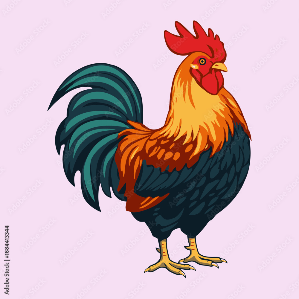 Fototapeta premium Gallant Rooster Standing - Animal Character Vector Illustration