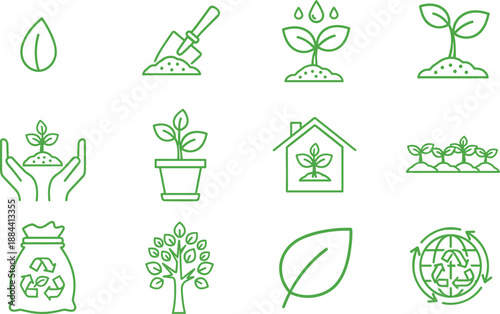 Green line of plants and eco friendly concepts recycling