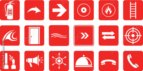 Red and white emergency exit and safety