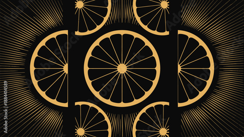 Golden oranges on black background