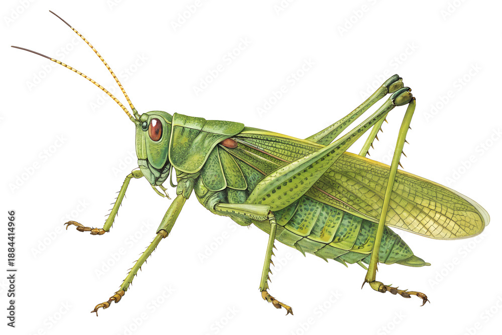 Fototapeta premium Green grasshopper isolated on transparent background