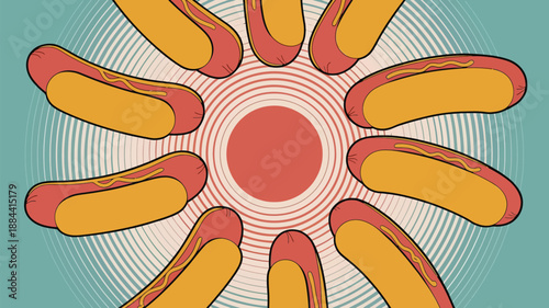 Illustrated radiating hot dogs