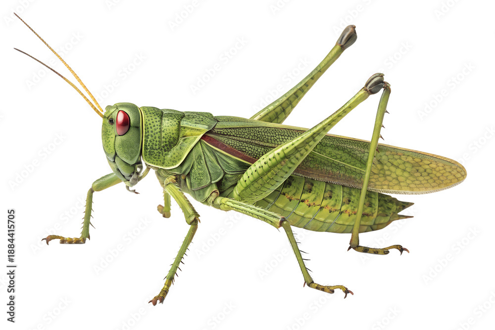 Fototapeta premium Green grasshopper isolated on transparent background
