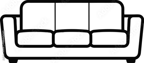 Simple black and white sofa illustration on white background
