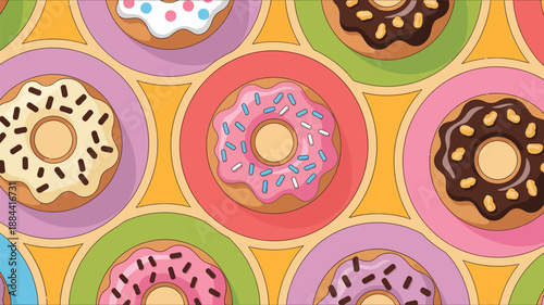 Colorful array of delicious donuts
