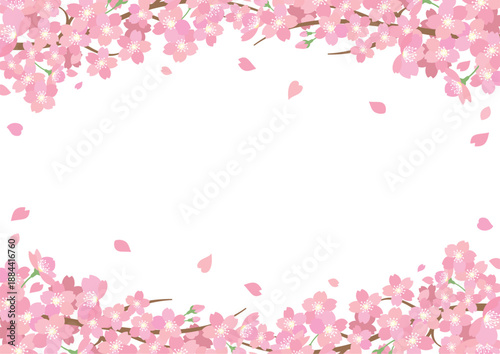 桜吹雪のデザインフレーム　背景素材