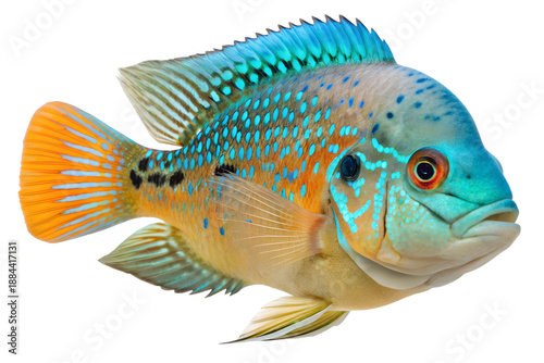 Colorful tropical cichlid fish isolated on transparent background