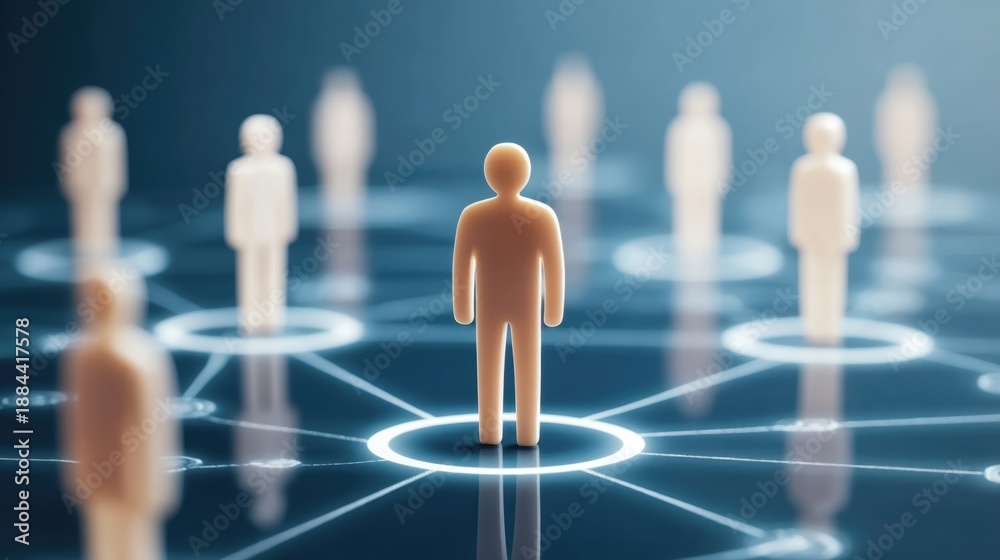 Obraz premium Human figures connected in a network, representing community, collaboration, and digital interaction concept in a modern environment