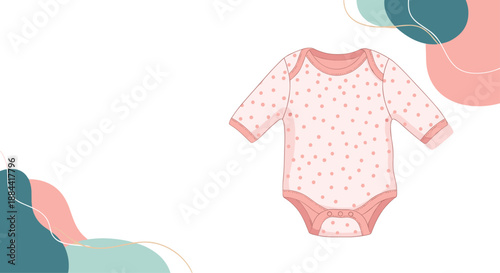 Pink long-sleeved baby onesie with a white polka dot pattern, perfect for a baby shower invitation or announcement card.