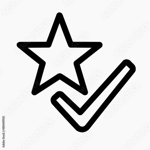 Line icon of a star with a checkmark — confirmed reputation, black on white, square minimalist style