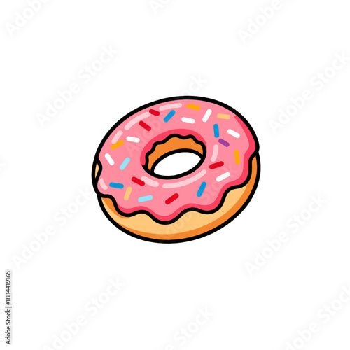 [Vector EPS]Delicious donut with pink glaze and colorful sprinkles