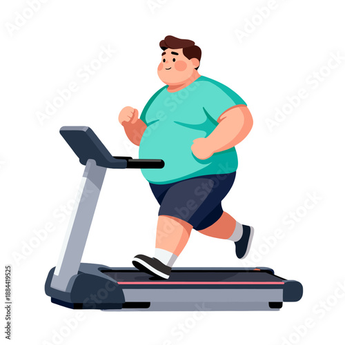 [Vector EPS]Overweight person running on a treadmill for fitness and weight loss