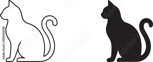 Black cat silhouette vector in bold and line art style, clean minimal EPS icon for design.