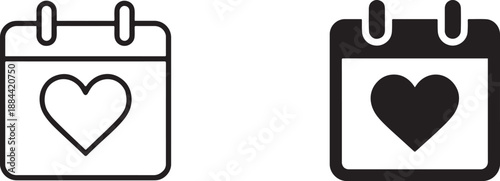 Calendar with heart vector icon in bold and outline style, clean EPS for events and love.