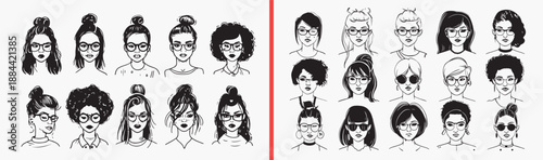 Happy Family Members Character Set, Cute Diverse People Illustration Art, Hand Drawn Portrait Cartoon Design Vector, Simple Face Doodle Sketch Clipart Bundle, Adorable Kids Adults Graphics Stock Art, 