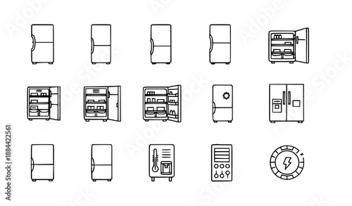 Fridge thin line icon vector set with refrigerator outline symbols for home appliances