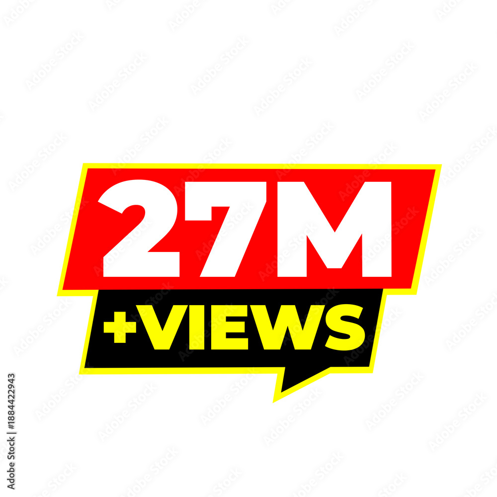 Fototapeta premium 27M content milestone sticker, social reach badge, audience analytics icon, streaming success mark, creator tracker