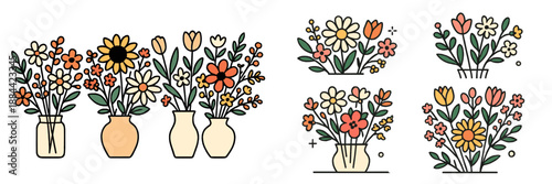 Vibrant floral arrangements in decorative vases