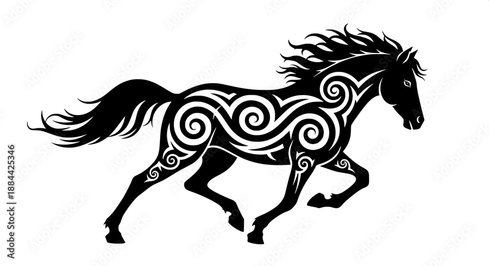 Obraz premium Majestic Chinese Zodiac Tribal Horse Silhouette Vector