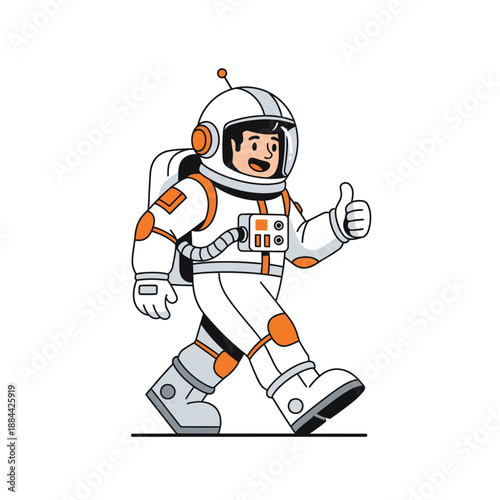 Smiling Astronaut Giving Thumbs Up Walking In Space Suit, Isolated On White