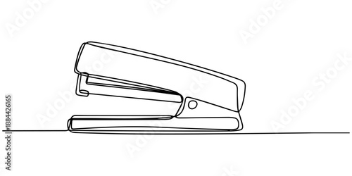 Stapler pinning, Stapler, staple, paper, cardboard, office equipment. Vector illustration isolated on white background. Continuous line drawing. Vector monochrome, drawing by lines