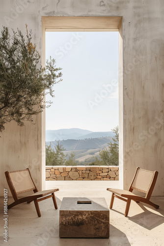 Minimalist Mediterranean Patio with Mountain View