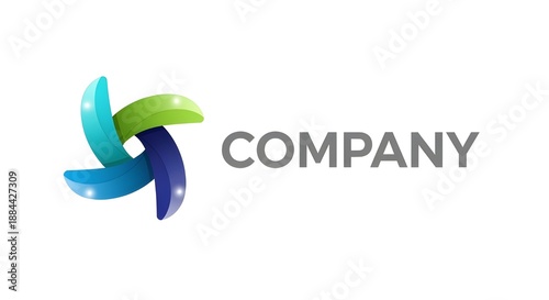 Abstract company logo with a vibrant, intertwined four-leaf propeller design on white