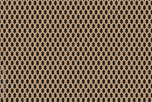 This image displays a dense, repeating pattern of light brown shapes against a solid black background. The shapes are arranged in a tight grid, forming a continuous, honeycomb-like mesh structure. 