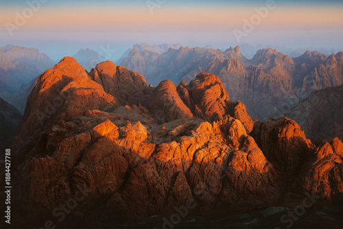 фотографія Egypt rocky mountains aerial view landscape Mount Sinai sunrise morning view tra