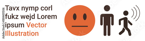 Emotional communication, social interaction, sound detection, digital icons, placeholder content, visual elements. Neutral emotion face, human figures sound waves text. Emotional communication